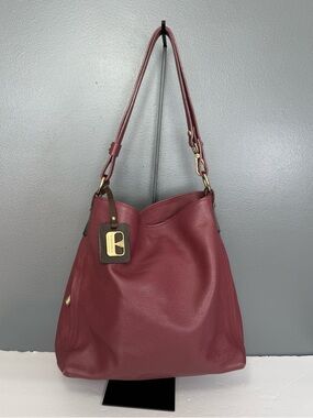 Valentina Italian Supple Pebbled Leather Slouchy Hobo Shoulder Bag Plum Purple